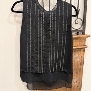 Vince Black Sleeveless Blouse with White Detailing